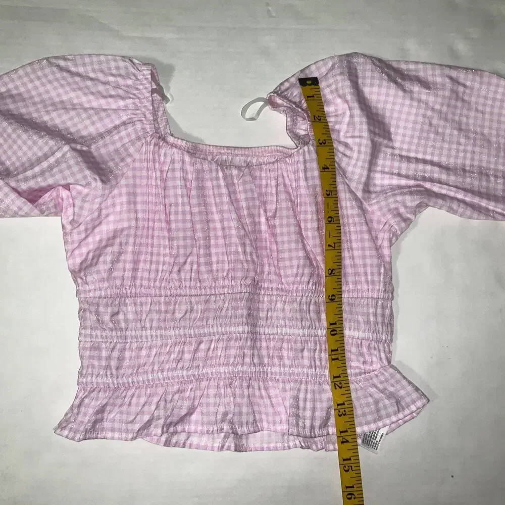Art Class Girls M Top‎ Plaid Smocking Lightweight Ruched Waist Girly Casual